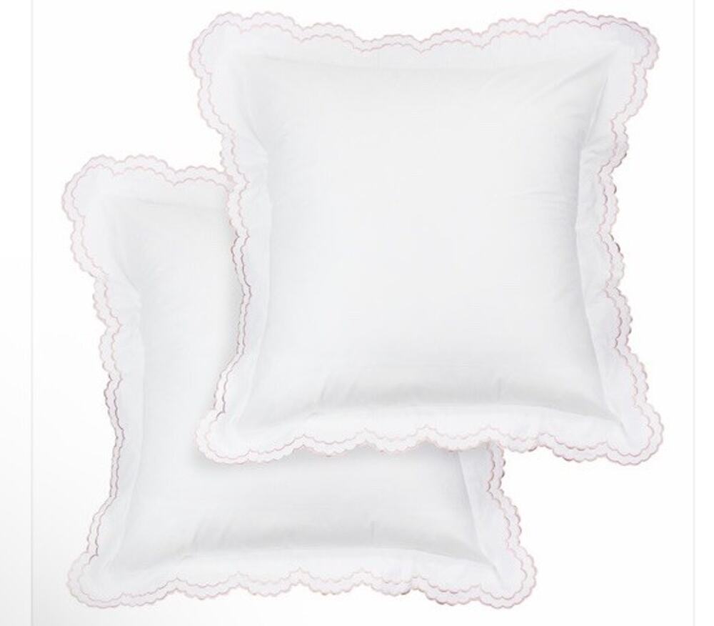 Melange Home Double Scalloped Embroidered Sham (1) White Pink Trim NEW